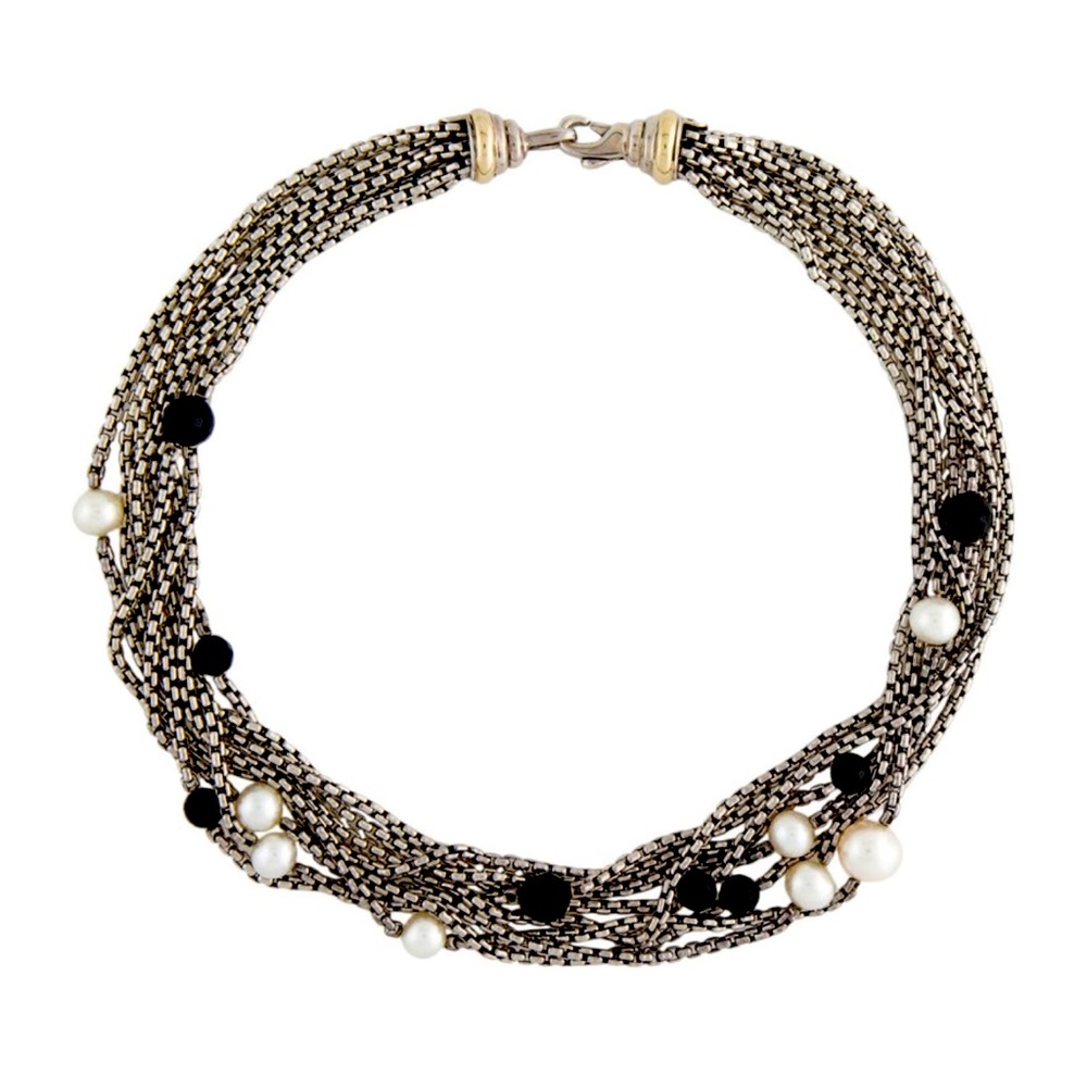 Authentic David Yurman pearl and onyx multi strand  necklace